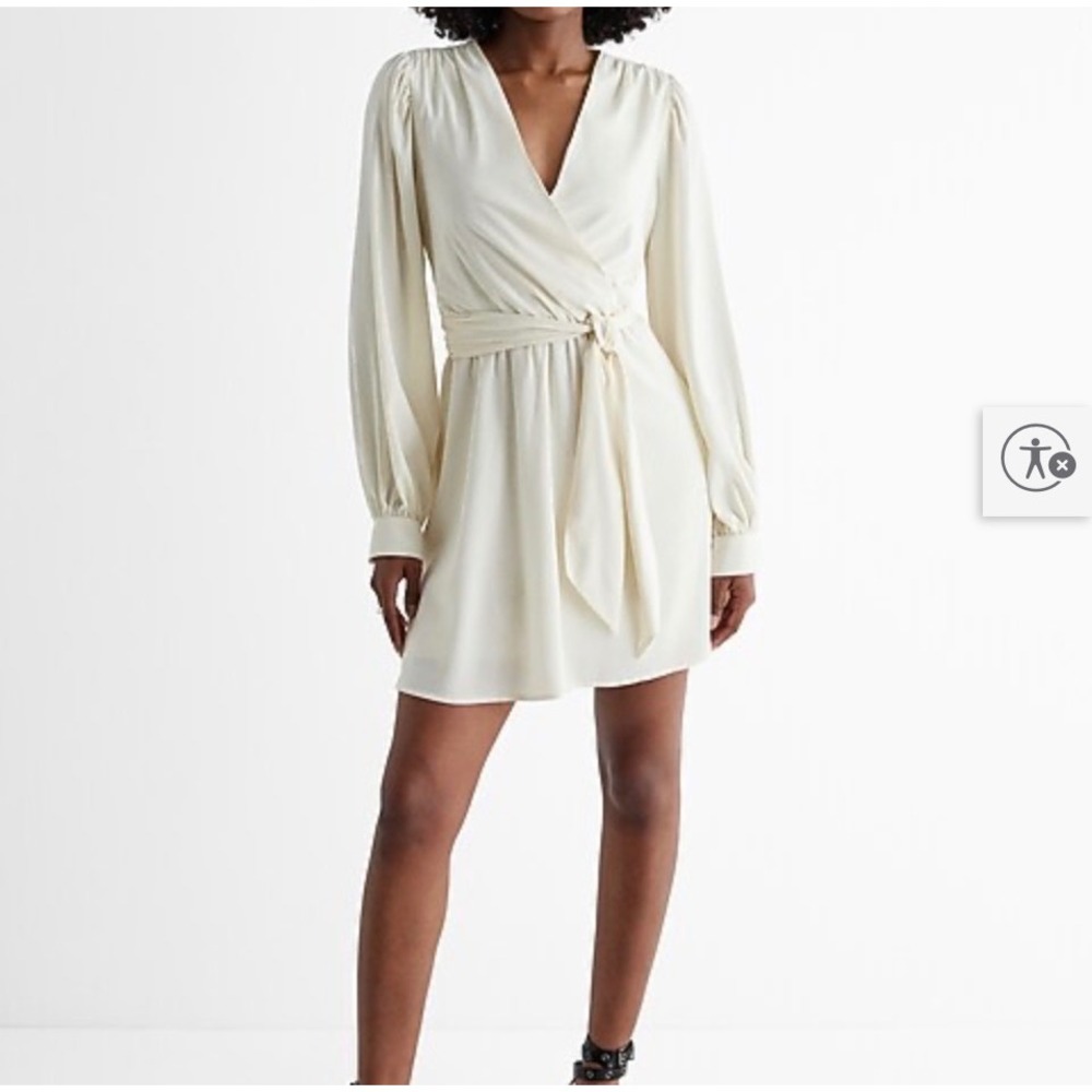 Express Cream Satin Mini Dress Quiet‎ Luxury Minimalist Wedding Large